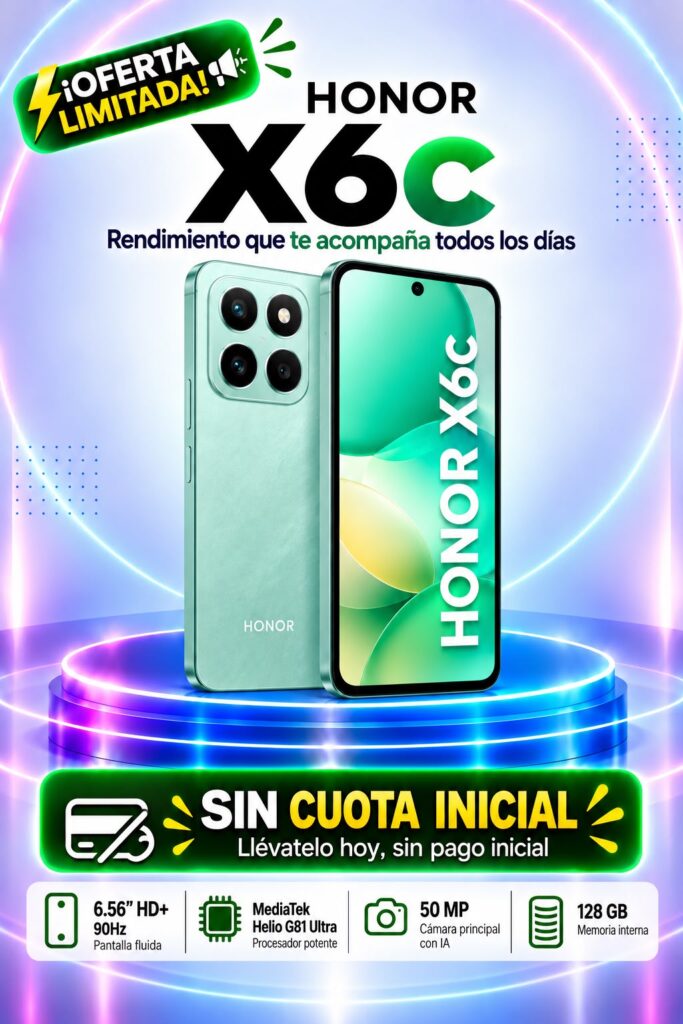 Honor X6c 128GB a crédito sin cuota inicial en Medellín