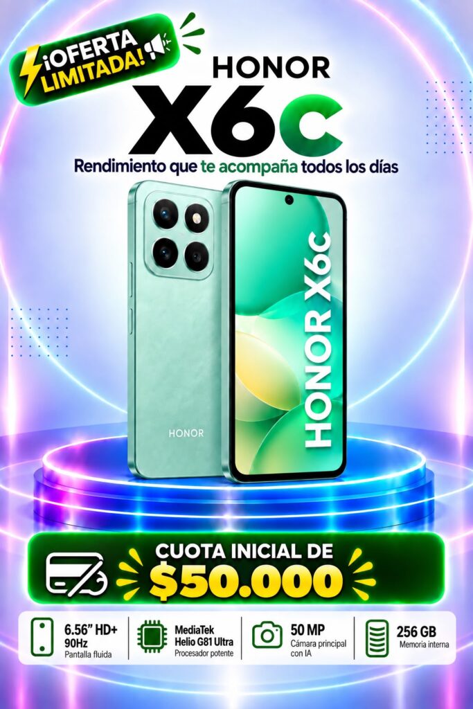 Honor X6c 256GB a crédito con cuota inicial desde $50.000 en Medellín