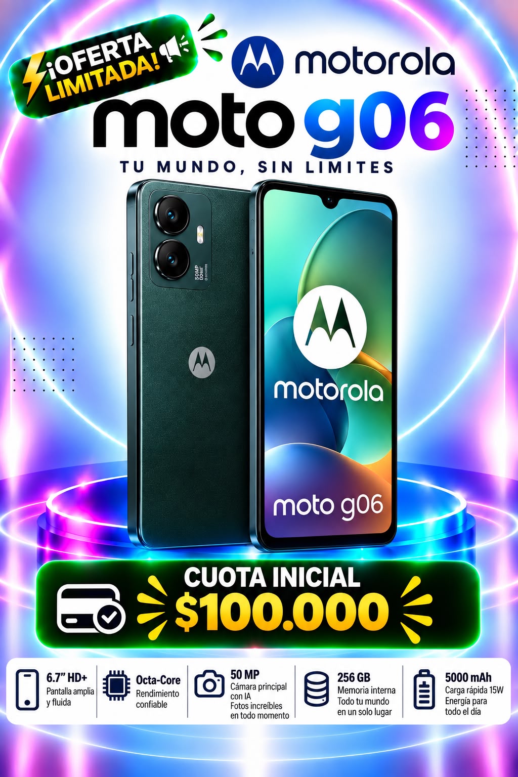 Motorola Moto G06 256GB a crédito con cuota inicial desde $100.000 en Medellín