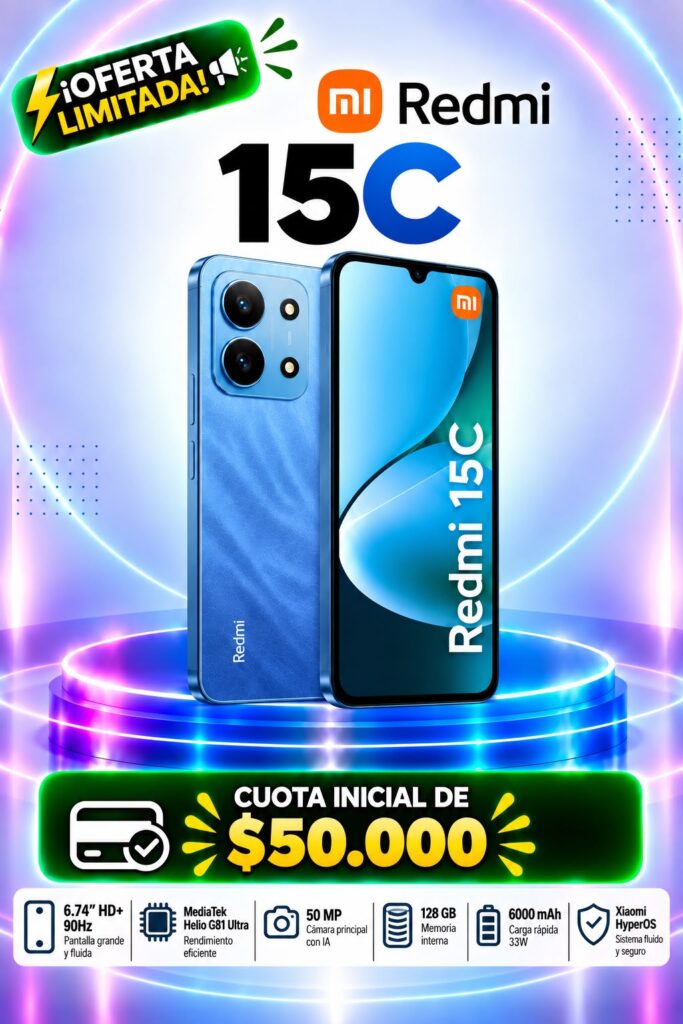 Xiaomi Redmi 15C 128GB a crédito con cuota inicial desde $50.000 en Medellín