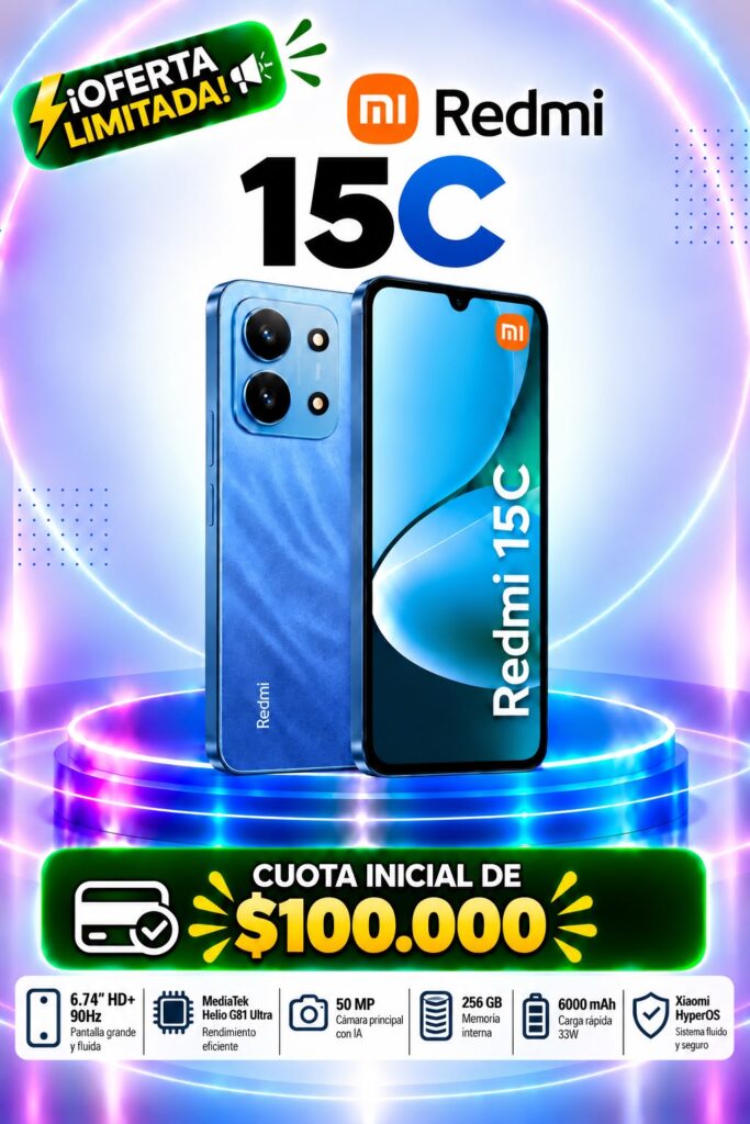 Xiaomi Redmi 15C 256GB a crédito con cuota inicial desde $100.000 en Medellín