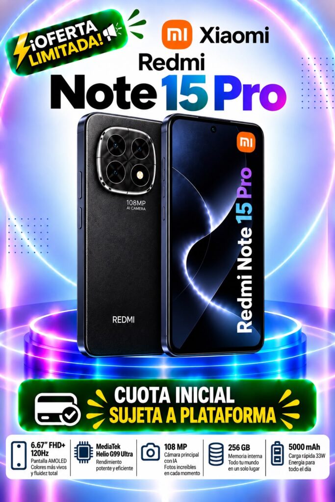 Xiaomi Redmi Note 15 Pro 256GB a crédito con cuota inicial según tu estudio de crédito en Medellín